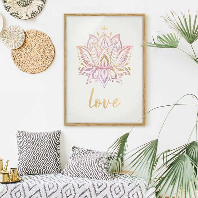Sprüche Bilder mit Rahmen Lotus Illustration Love gold rosa
