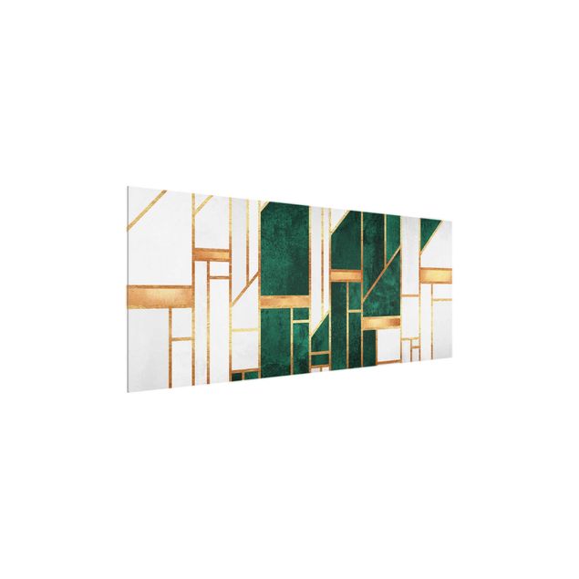 Glasbild - Elisabeth Fredriksson - Emerald und Gold Geometrie - Panorama
