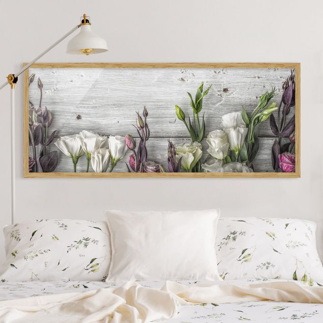 Moderne Bilder mit Rahmen Tulpen-Rose Shabby Holzoptik