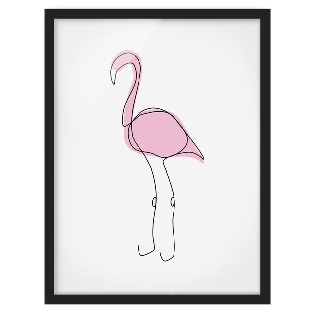 Bild mit Rahmen - Flamingo Line Art - Hochformat 4:3