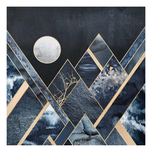 Bilder auf Glas Goldener Mond abstrakte schwarze Berge