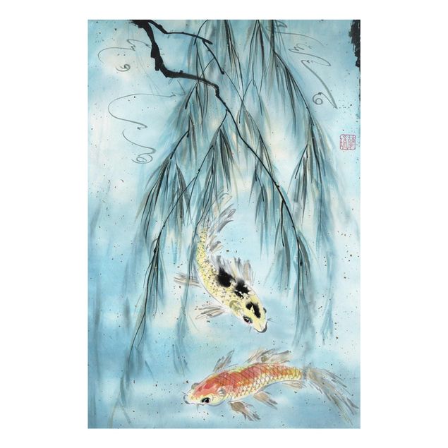 Glasbild - Japanische Aquarell Zeichnung Goldfische II - Hochformat 3:2