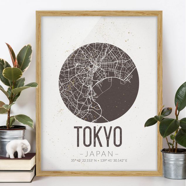 Moderne Bilder mit Rahmen Stadtplan Tokyo - Retro