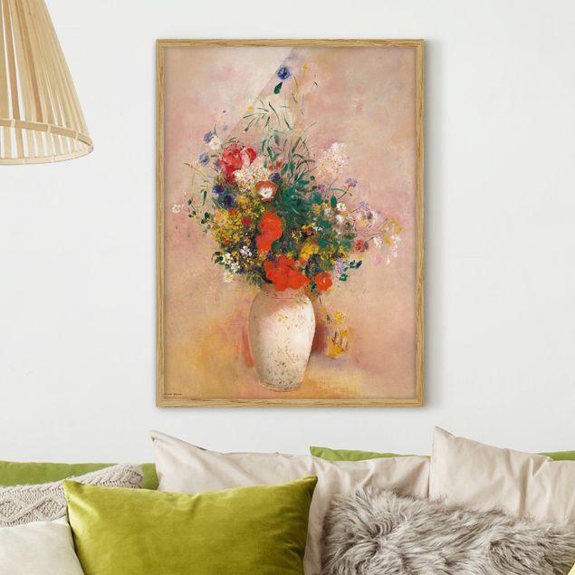 Kunstdrucke mit Rahmen Odilon Redon - Vase mit Blumen (rosenfarbener Hintergrund)