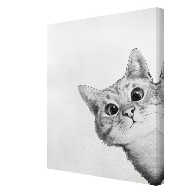 Leinwandbild - Illustration Katze Zeichnung Schwarz Weiß - Hochformat 4:3
