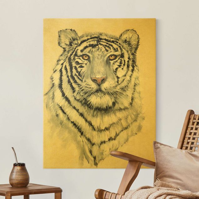 Tiger Leinwand Portrait Weißer Tiger I