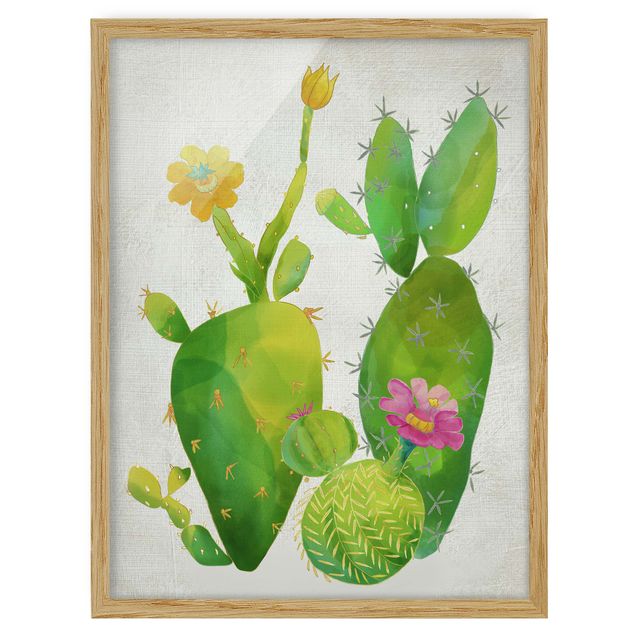 gerahmte Bilder Kaktusfamilie rosa gelb