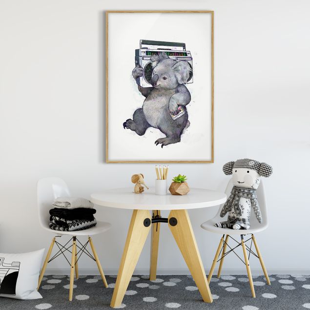 Tiere Bilder mit Rahmen Illustration Koala mit Radio Malerei