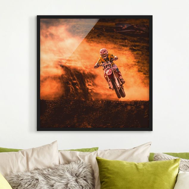 Moderne Bilder mit Rahmen Motocross im Staub