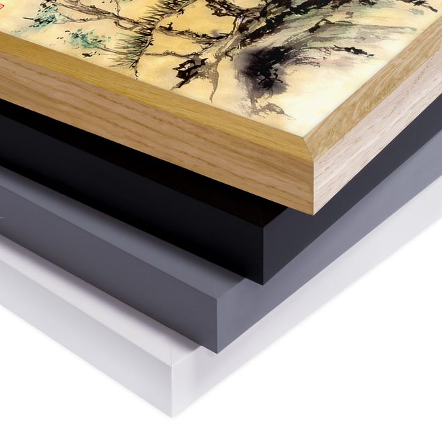 Wandbilder mit Rahmen Japanische Aquarell Zeichnung Zedern und Berge