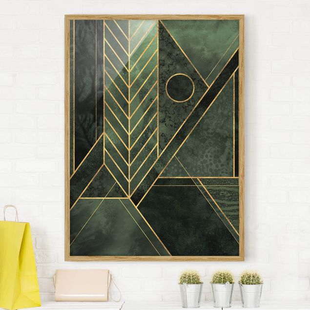 Moderne Bilder mit Rahmen Geometrische Formen Smaragd Gold