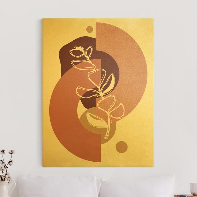 Leinwandbild Gold - Geometrische Formen - Blätter Rosa Gold - Hochformat 4:3