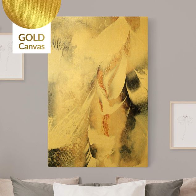 Leinwandbild Gold - Goldene abstrakte Wintermalerei - Hochformat 2:3