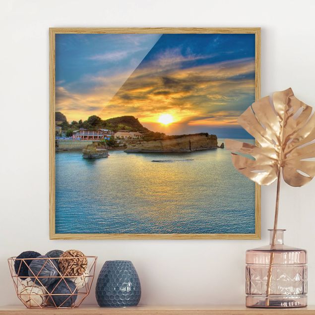 Moderne Bilder mit Rahmen Sonnenuntergang über Korfu