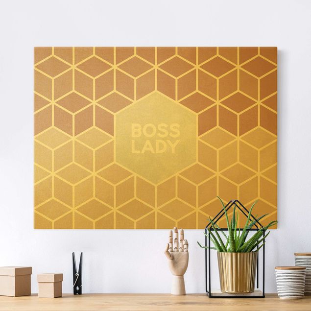 Leinwandbild Gold - Elisabeth Fredriksson - Goldene Geometrie - Boss Lady Sechsecke Rosa - Querformat 3:4