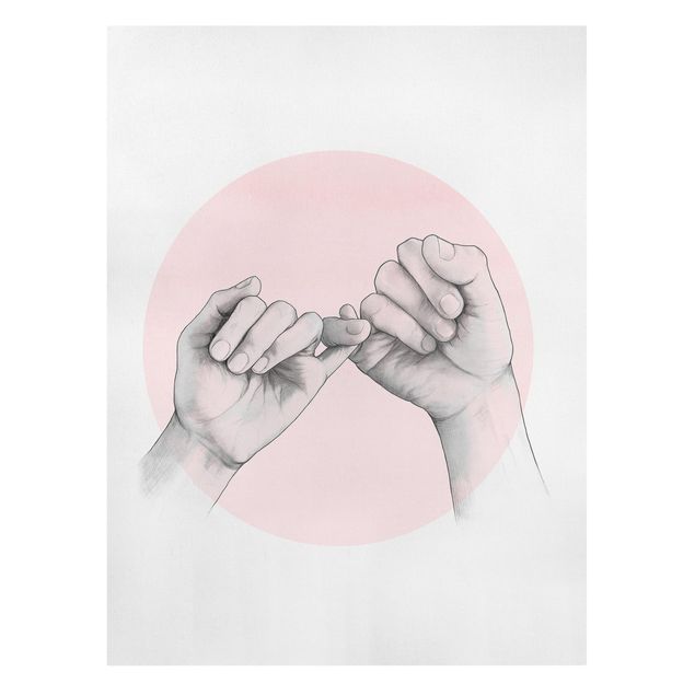 Leinwandbild - Illustration Hände Freundschaft Kreis Rosa Weiß - Hochformat 4:3