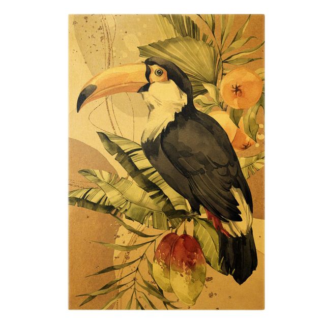 Leinwandbild Gold - Tropische Vögel - Tukan - Hochformat 2:3