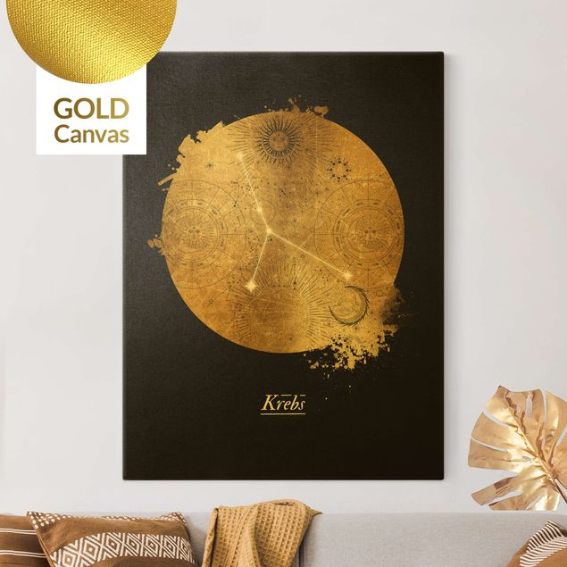 Leinwandbild Gold - Sternzeichen Krebs Grau Gold - Hochformat 3:4