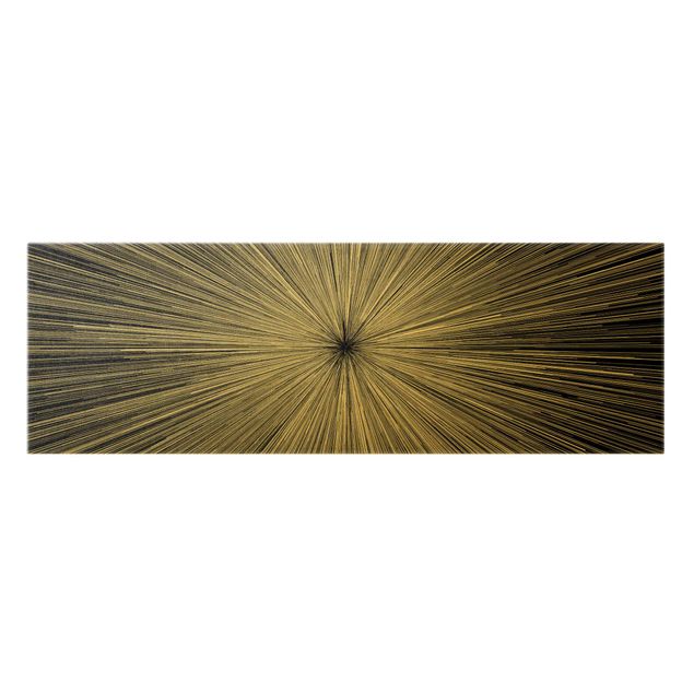 Leinwandbild Gold - Abstrakte Strahlen Schwarz Weiß - Panorama 3:1
