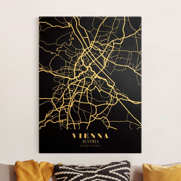 Leinwandbilder Gold Canvas Stadtplan Vienna - Klassik Schwarz