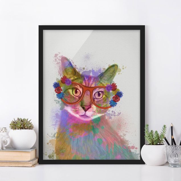 Moderne Bilder mit Rahmen Regenbogen Splash Katze