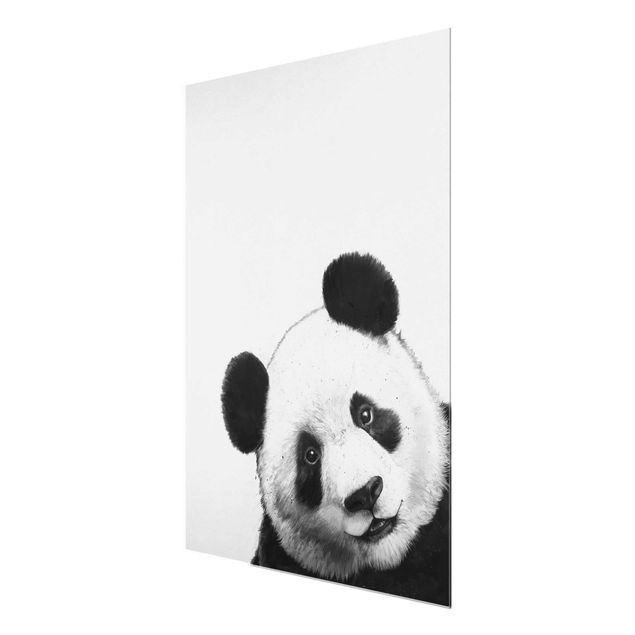 Wandbilder Illustration Panda Schwarz Weiß Malerei