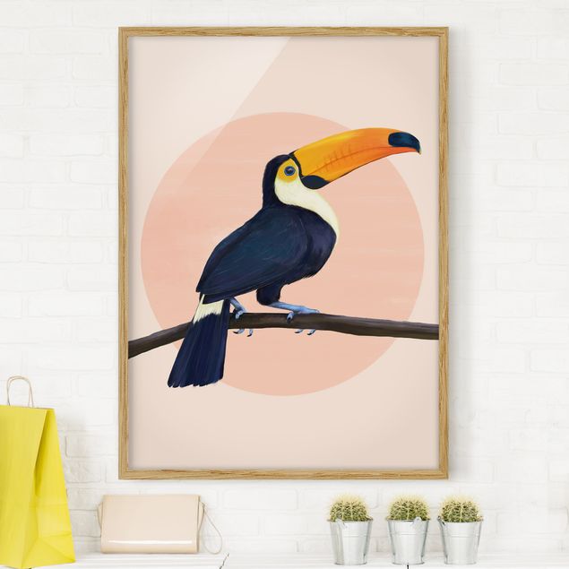 Moderne Bilder mit Rahmen Illustration Vogel Tukan Malerei Pastell