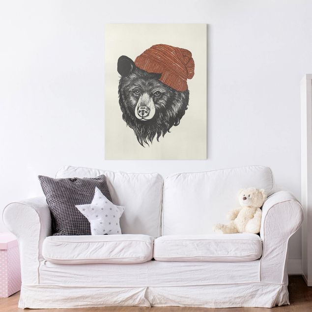 Leinwand Tiere Illustration Bär mit roter Mütze Zeichnung