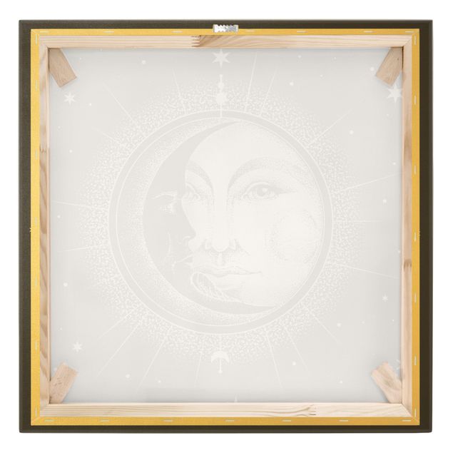 Leinwandbild Gold - Vintage Sonne und Mond Illustration - Quadrat 1:1