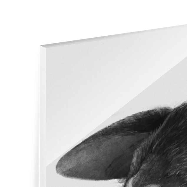Glasbild - Illustration Hase Schwarz Weiß Zeichnung - Quadrat 1:1