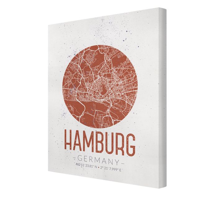 Leinwandbild - Stadtplan Hamburg - Retro - Hochformat 4:3