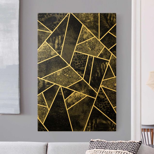 Leinwandbild Gold - Goldene Geometrie - Graue Dreiecke - Hochformat 2:3