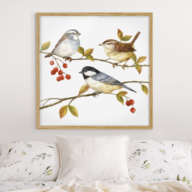 Moderne Bilder mit Rahmen Vögel und Beeren - Meisen