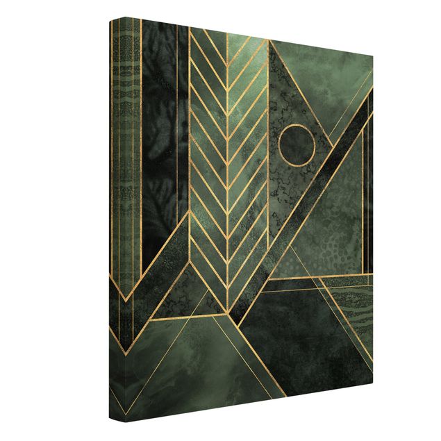 Leinwandbild - Geometrische Formen Smaragd Gold - Hochformat 4:3