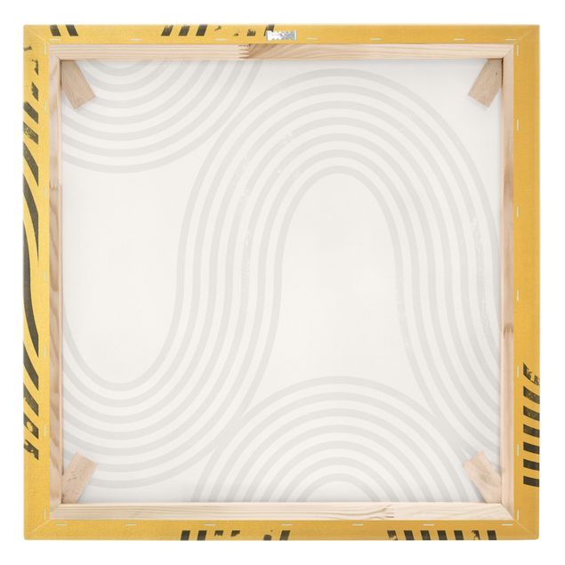 Leinwandbild Gold - Geometrische Wellen Schwarz Weiß I - Quadrat 1:1