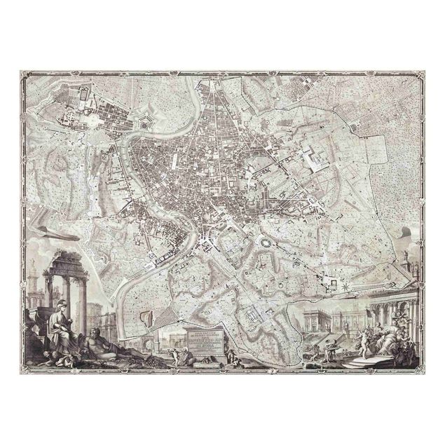Glasbild - Vintage Stadtplan Rom - Querformat 3:4