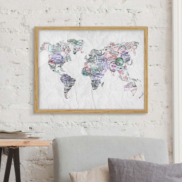 Moderne Bilder mit Rahmen Reisepass Stempel Weltkarte