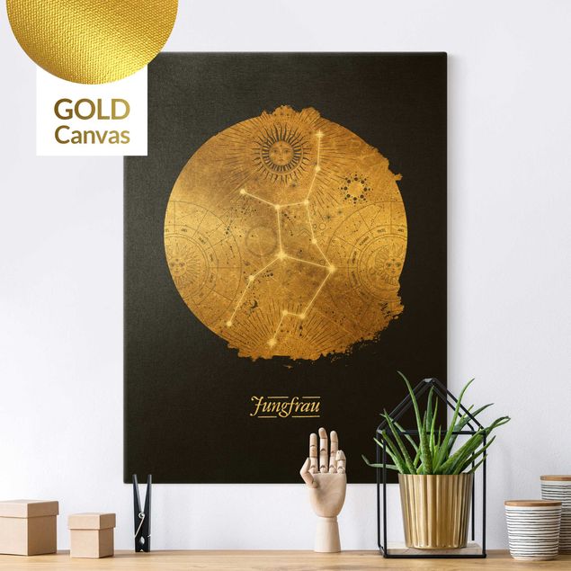 Leinwandbild Gold - Sternzeichen Jungfrau Grau Gold - Hochformat 3:4