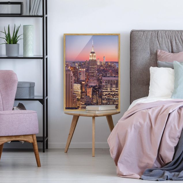 Skylines Bilder mit Rahmen Sonnenuntergang Manhattan New York City