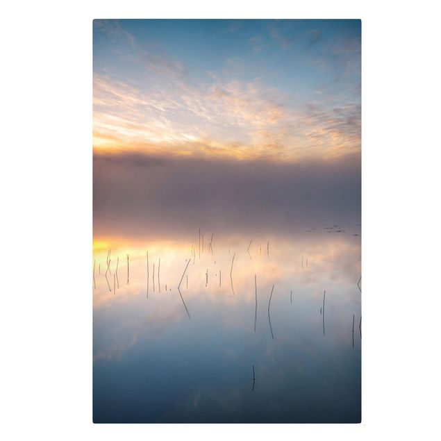 Leinwandbild - Sonnenaufgang schwedischer See - Hochformat 4:3