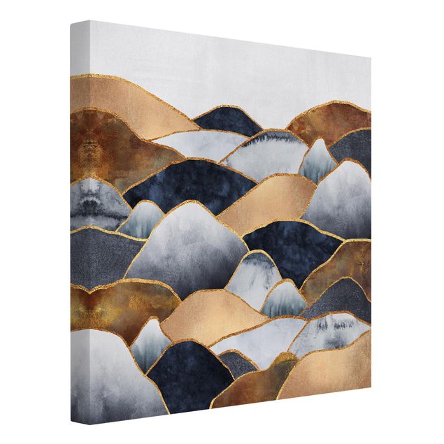 Leinwandbild - Goldene Berge Aquarell - Quadrat 1:1