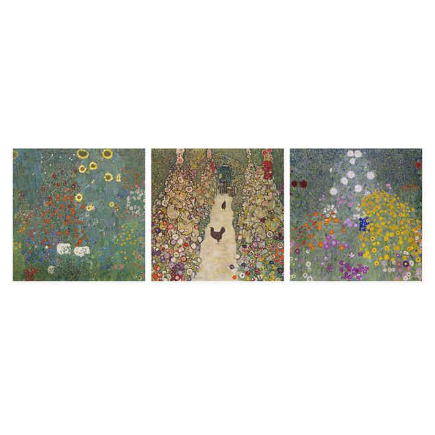 Leinwandbild 3-teilig - Gustav Klimt - Im Garten - Quadrate 1:1
