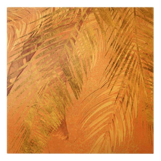 Leinwandbild Gold - Palmenblätter Rosa und Gold III - Quadrat 1:1