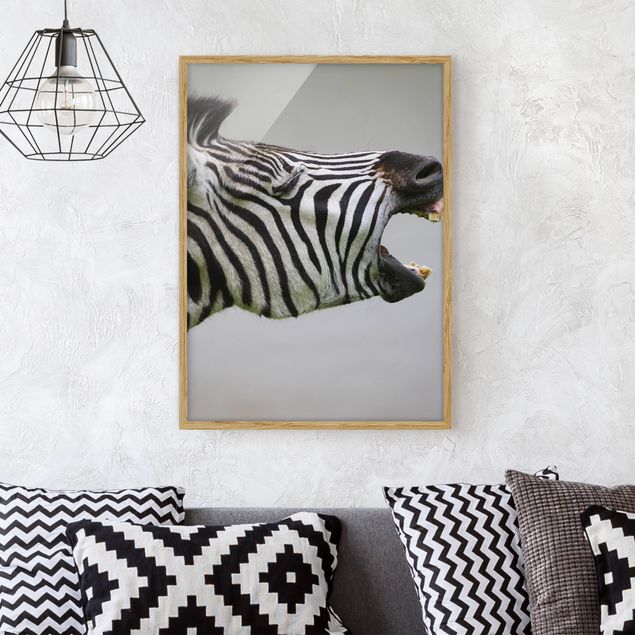 gerahmte Bilder schwarz-weiß Brüllendes Zebra
