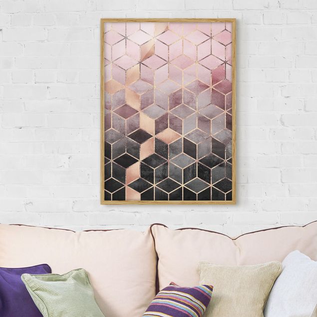 Moderne Bilder mit Rahmen Rosa Grau goldene Geometrie