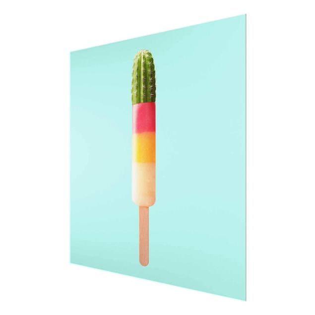 Glasbild - Jonas Loose - Eis mit Kaktus - Quadrat 1:1