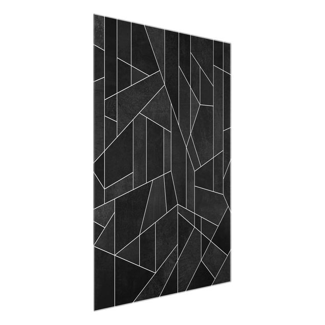 Glasbild - Schwarz Weiß Geometrie Aquarell - Hochformat 4:3