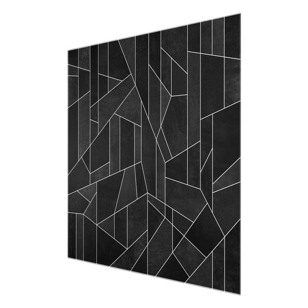 Glasbild - Schwarz Weiß Geometrie Aquarell - Quadrat 1:1