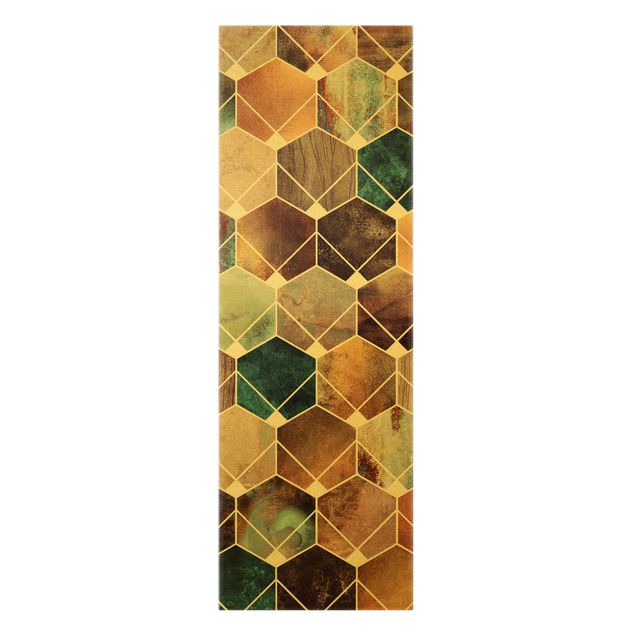 Leinwandbild Gold - Elisabeth Fredriksson - Goldene Geometrie - Türkises Art Deco - Panorama Hoch