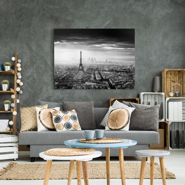 Leinwandbilder Städte Der Eiffelturm von Oben Schwarz-weiß